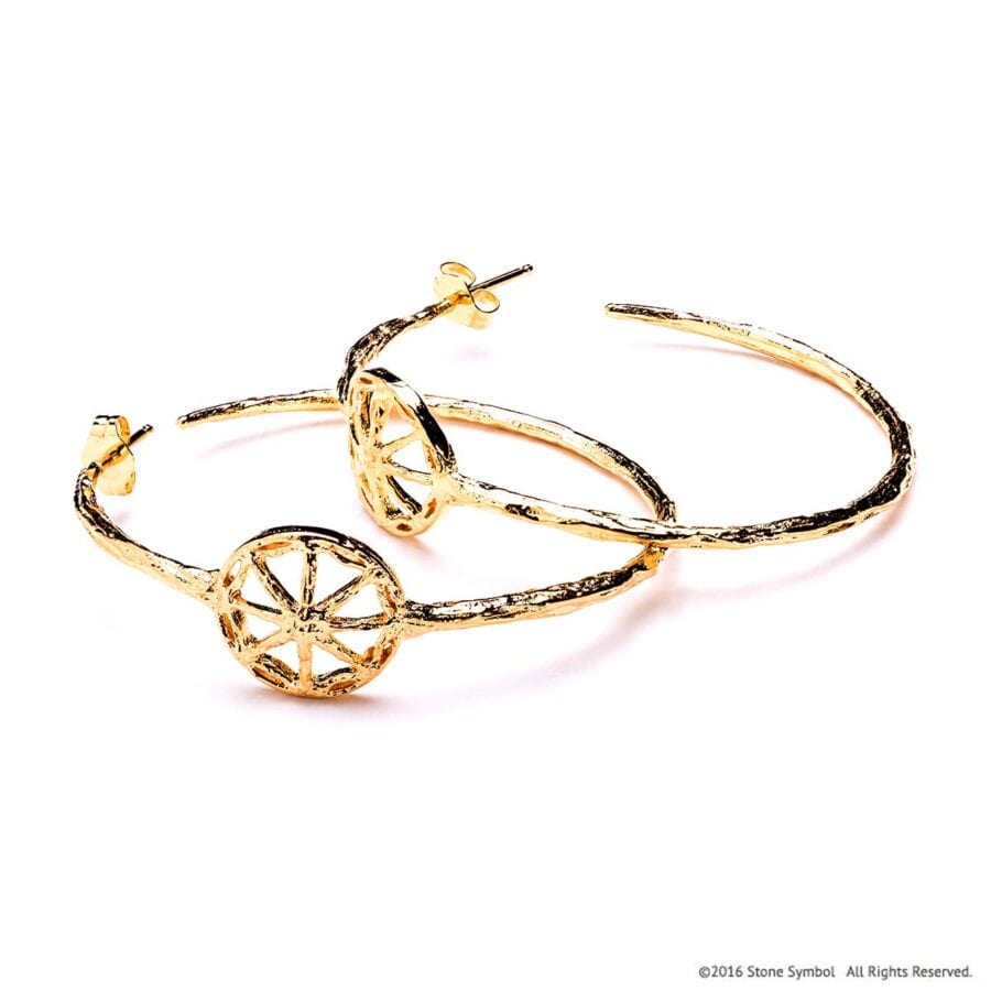 Unearthed Symbol Hoop Earrings Yellow Gold