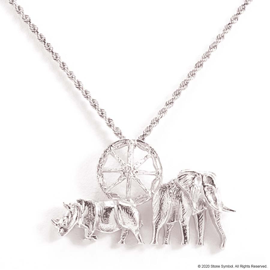 EDGE Small Elephant Pendant with 18" Rope Chain in Sterling Silver