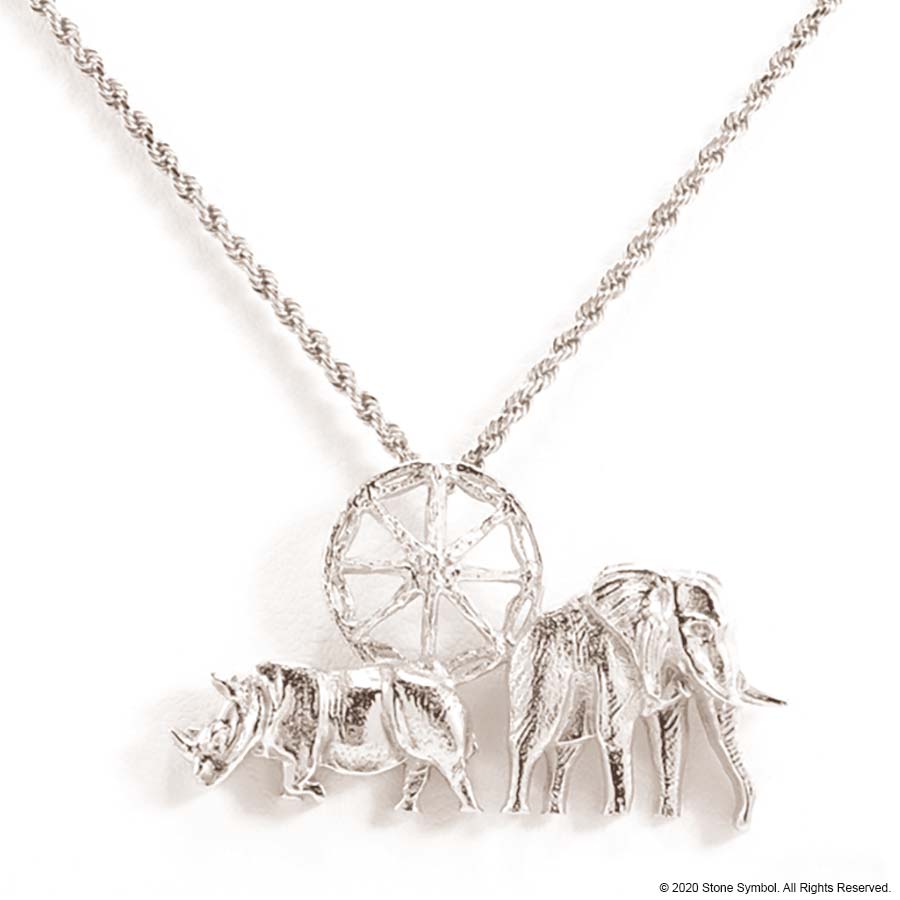 EDGE Small Elephant Pendant with 18" Rope Chain in White Gold