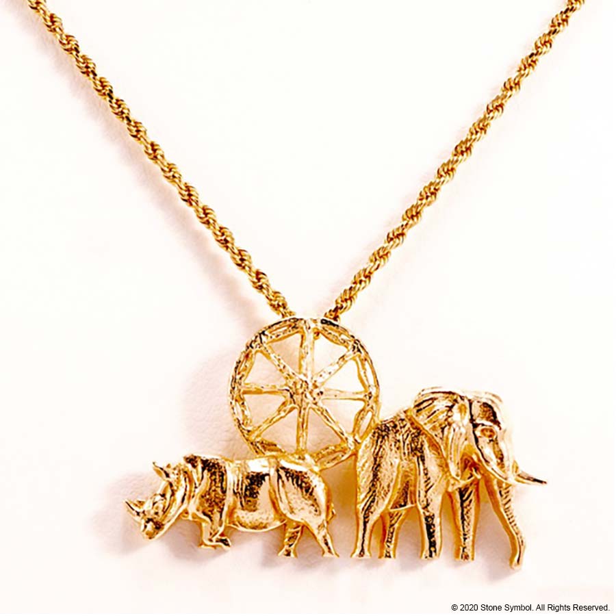 EDGE Small Elephant Pendant with 18" Rope Chain in Yellow Gold