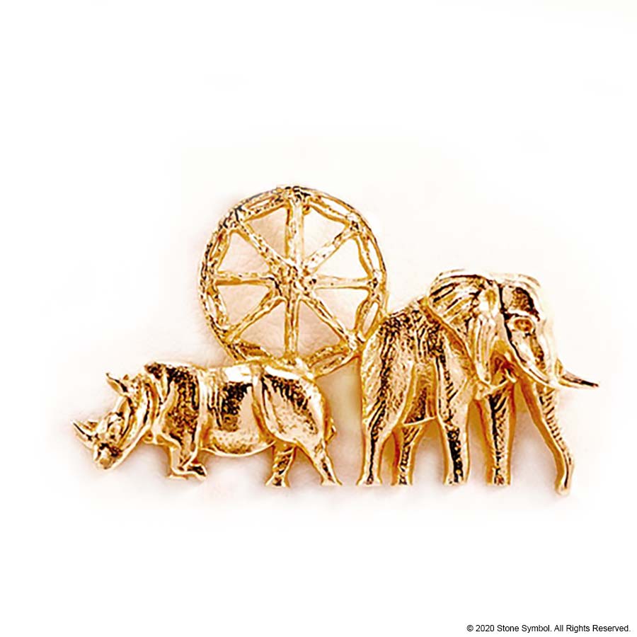 EDGE Elephant Rhino Pendant Yellow Gold 18 Carat