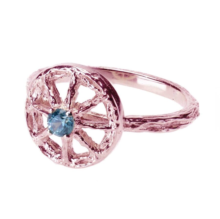 Stone Symbol Essential Unearthed Ring with Blue Zircon Gem in Rose Gold