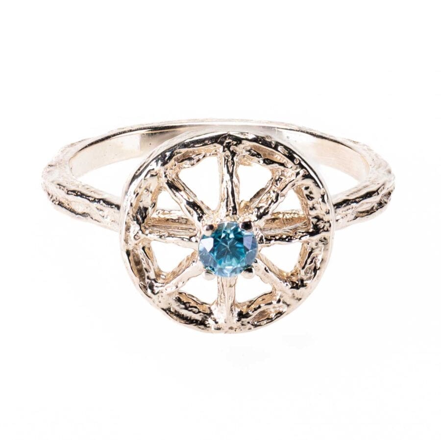 Essential Unearthed Ring with Blue Zircon Gem in White Gold