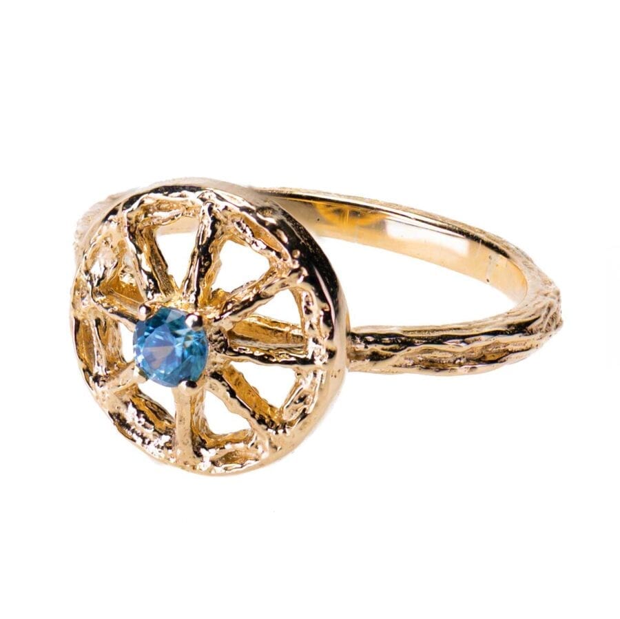 Essential Unearthed Ring with Blue Zircon Gem in Yellow Gold