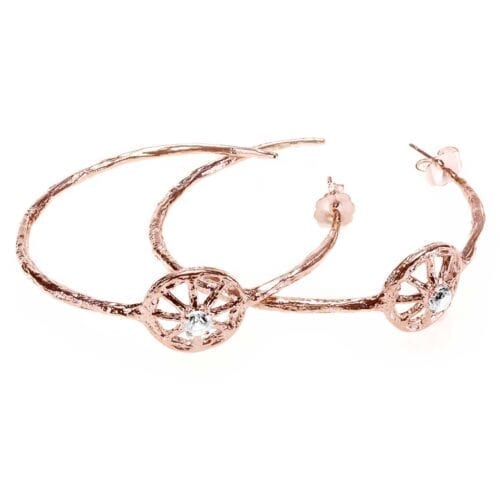 Unearthed Symbol Hoop Earrings with Diamond Rose Gold