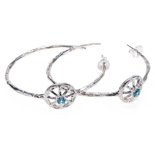 Unearthed Symbol Hoop Earrings with Blue Zircon Sterling Silver