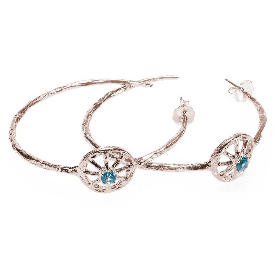 Unearthed Symbol Hoop Earrings with Blue Zircon White Gold