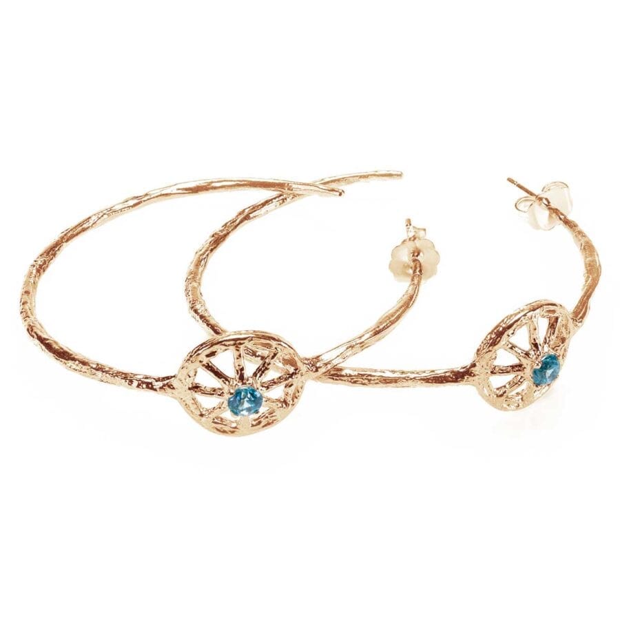 Unearthed Symbol Hoop Earrings with Blue Zircon Yellow Gold