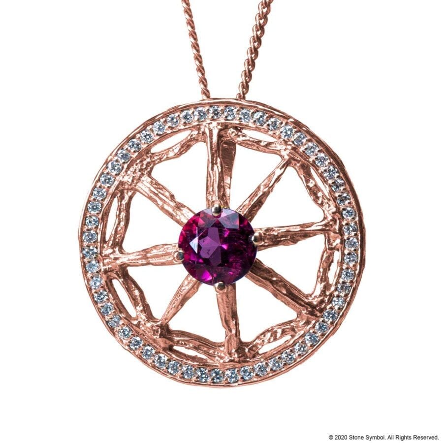Unearthed Pendant with Pink Tourmaline and Diamond with 24 inch Chain in Rose Gold