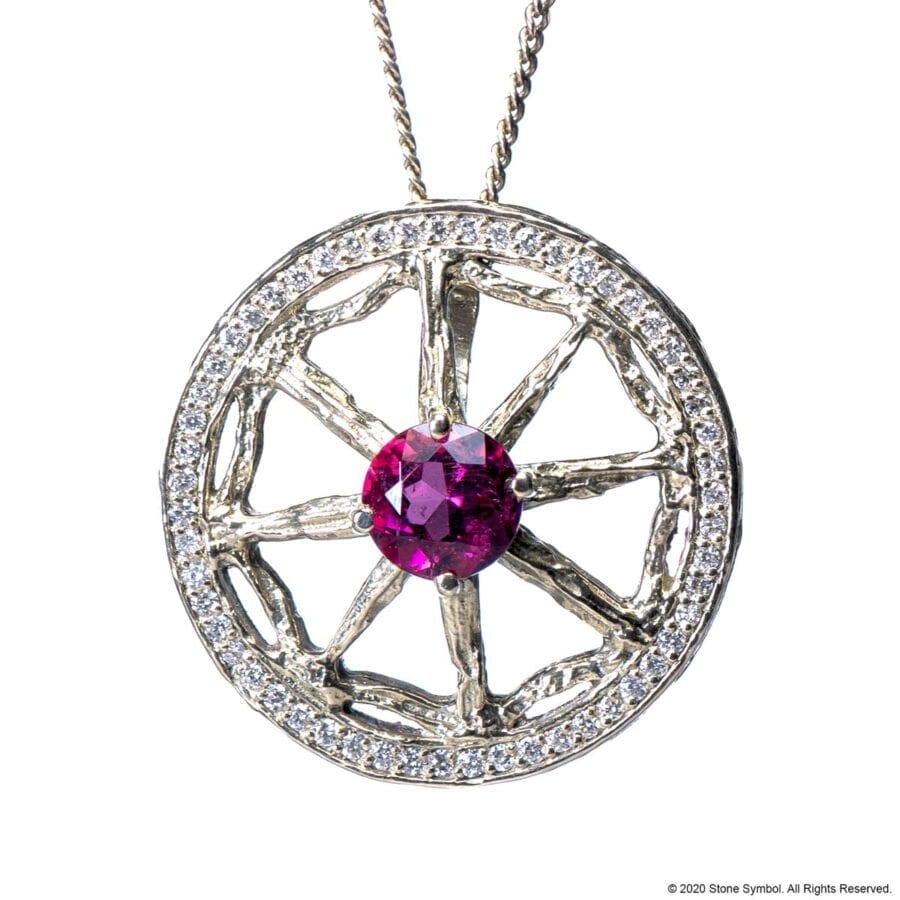 Unearthed Pendant with Pink Tourmaline and Diamond with 24 inch Chain in Sterling Silver