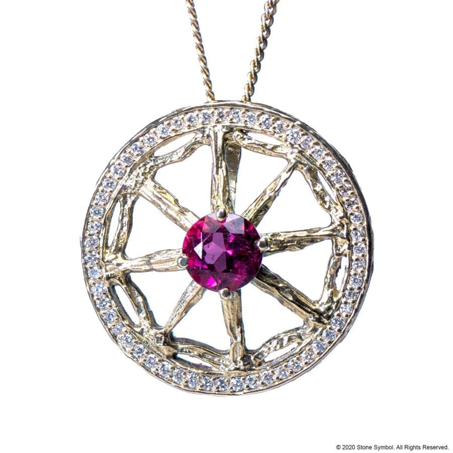 Unearthed Pendant with Pink Tourmaline and Diamond with 24 inch Chain in White Gold